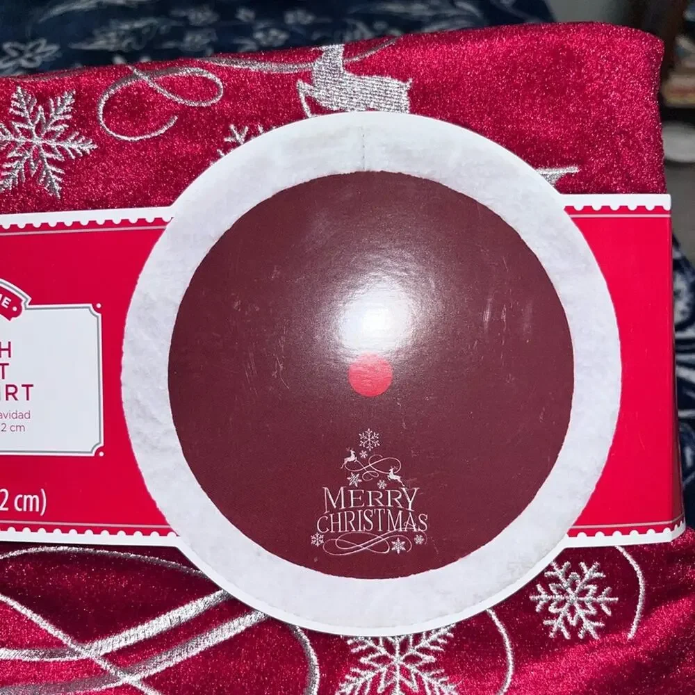 NEW! Holiday Time Burgundy Velvet Merry Christmas Tree Skirt, 48